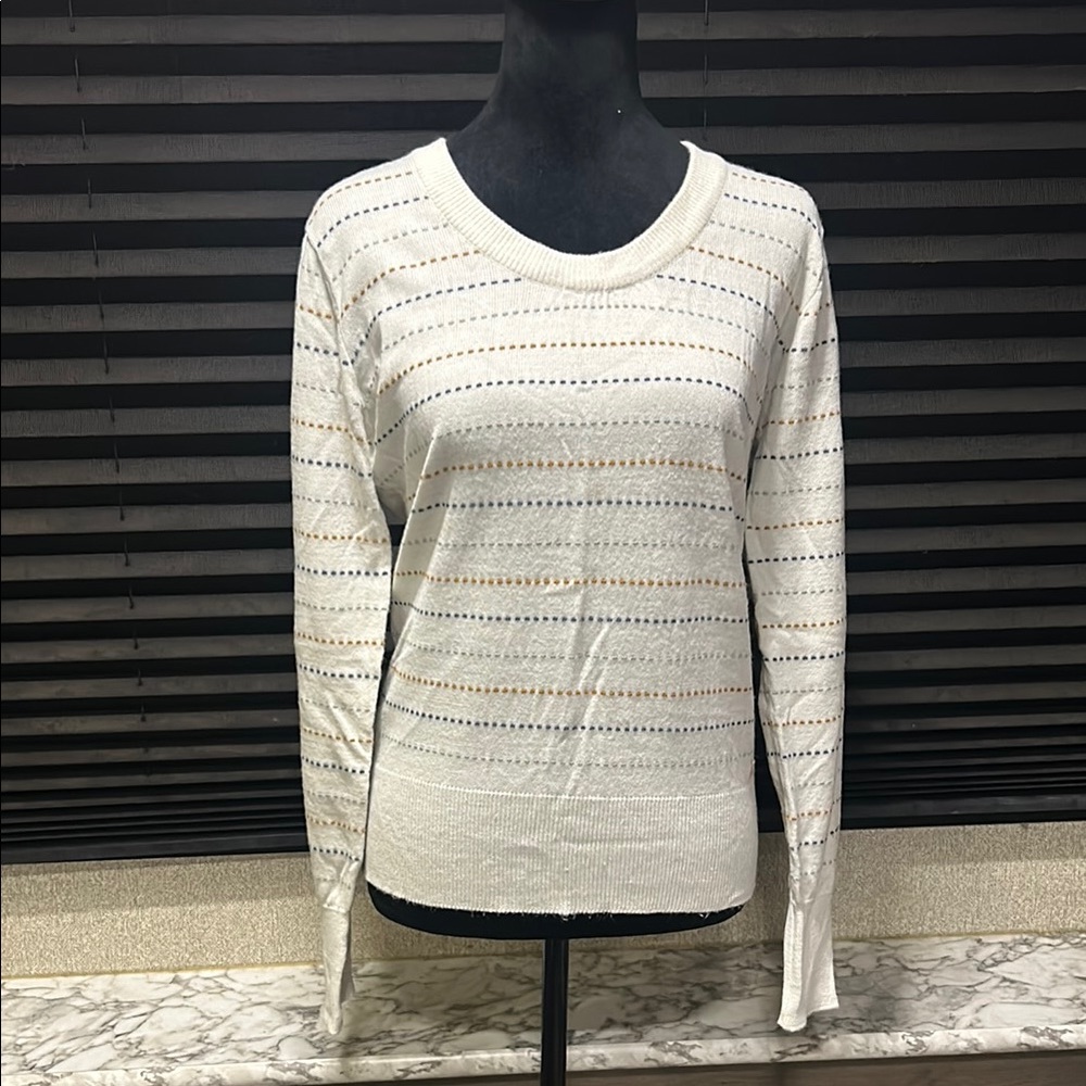 Matix Women’s Cream Scoop Neck LS Dash Line Stripe Sweater Size Large